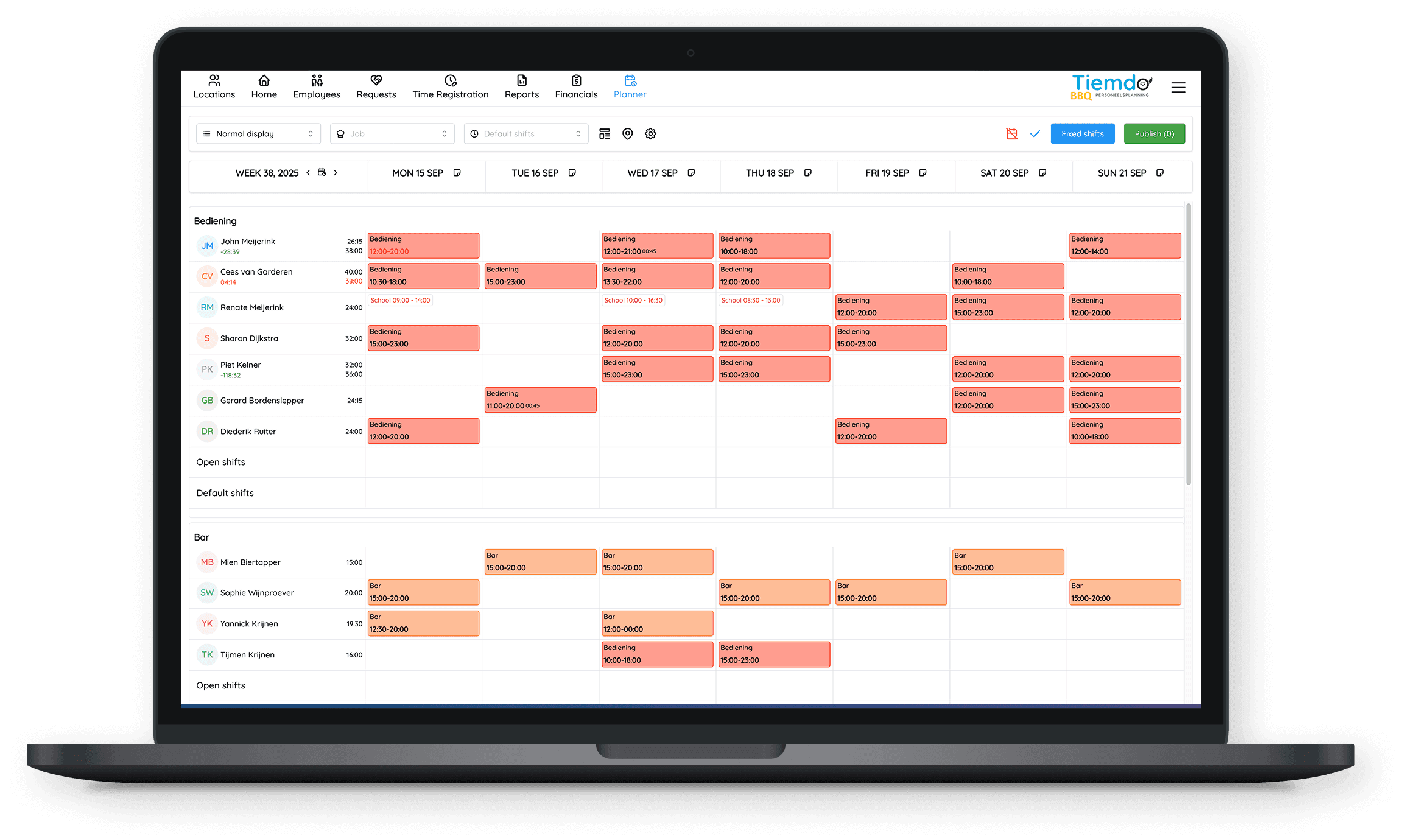 Tiemdo staff scheduling dashboard on laptop and mobile app for employees and managers